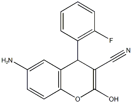 6-amino-4-(2-fluorophenyl)-2-hydroxy-4H-chromene-3-carbonitrile Struktur