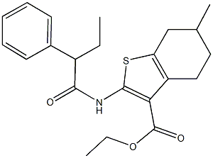 ethyl 6-methyl-2-[(2-phenylbutanoyl)amino]-4,5,6,7-tetrahydro-1-benzothiophene-3-carboxylate Struktur