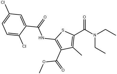 methyl 2-[(2,5-dichlorobenzoyl)amino]-5-[(diethylamino)carbonyl]-4-methyl-3-thiophenecarboxylate Struktur