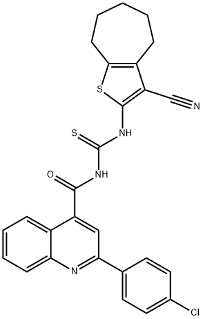 N-{[2-(4-chlorophenyl)-4-quinolinyl]carbonyl}-N'-(3-cyano-5,6,7,8-tetrahydro-4H-cyclohepta[b]thien-2-yl)thiourea Struktur