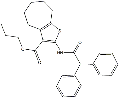 propyl 2-[(diphenylacetyl)amino]-5,6,7,8-tetrahydro-4H-cyclohepta[b]thiophene-3-carboxylate Struktur