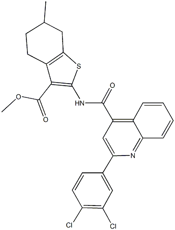 methyl 2-({[2-(3,4-dichlorophenyl)-4-quinolinyl]carbonyl}amino)-6-methyl-4,5,6,7-tetrahydro-1-benzothiophene-3-carboxylate Struktur