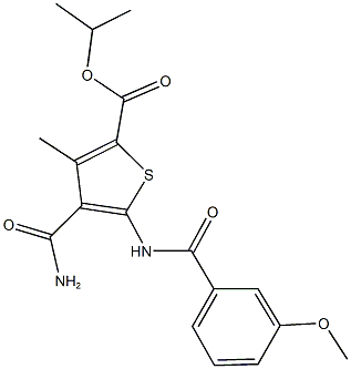 isopropyl 4-(aminocarbonyl)-5-[(3-methoxybenzoyl)amino]-3-methyl-2-thiophenecarboxylate Struktur