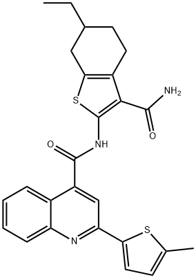 N-[3-(aminocarbonyl)-6-ethyl-4,5,6,7-tetrahydro-1-benzothien-2-yl]-2-(5-methyl-2-thienyl)-4-quinolinecarboxamide Struktur