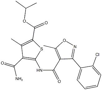 isopropyl 4-(aminocarbonyl)-5-({[3-(2-chlorophenyl)-5-methyl-4-isoxazolyl]carbonyl}amino)-3-methyl-2-thiophenecarboxylate Struktur