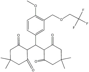 2-((4,4-dimethyl-2,6-dioxocyclohexyl){4-methoxy-3-[(2,2,2-trifluoroethoxy)methyl]phenyl}methyl)-5,5-dimethyl-1,3-cyclohexanedione Struktur