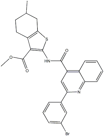 methyl 2-({[2-(3-bromophenyl)-4-quinolinyl]carbonyl}amino)-6-methyl-4,5,6,7-tetrahydro-1-benzothiophene-3-carboxylate Struktur