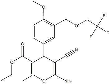 ethyl 6-amino-5-cyano-4-{4-methoxy-3-[(2,2,2-trifluoroethoxy)methyl]phenyl}-2-methyl-4H-pyran-3-carboxylate Struktur