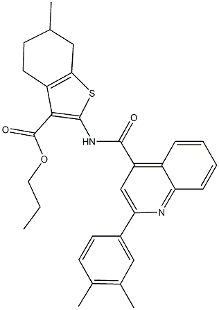 propyl 2-({[2-(3,4-dimethylphenyl)-4-quinolinyl]carbonyl}amino)-6-methyl-4,5,6,7-tetrahydro-1-benzothiophene-3-carboxylate Struktur