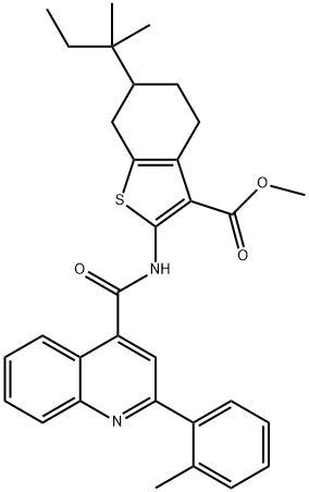 methyl 2-({[2-(2-methylphenyl)-4-quinolinyl]carbonyl}amino)-6-tert-pentyl-4,5,6,7-tetrahydro-1-benzothiophene-3-carboxylate Struktur