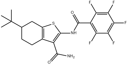 6-tert-butyl-2-[(2,3,4,5,6-pentafluorobenzoyl)amino]-4,5,6,7-tetrahydro-1-benzothiophene-3-carboxamide Struktur