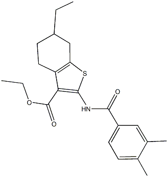 ethyl 2-[(3,4-dimethylbenzoyl)amino]-6-ethyl-4,5,6,7-tetrahydro-1-benzothiophene-3-carboxylate Struktur