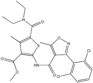 methyl 2-({[3-(2,6-dichlorophenyl)-5-methyl-4-isoxazolyl]carbonyl}amino)-5-[(diethylamino)carbonyl]-4-methyl-3-thiophenecarboxylate Struktur