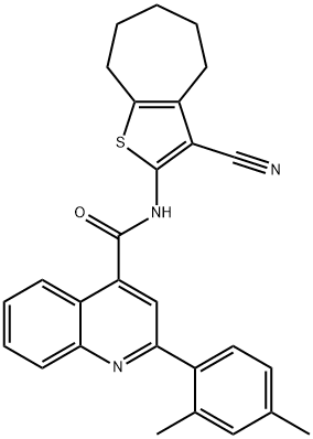 N-(3-cyano-5,6,7,8-tetrahydro-4H-cyclohepta[b]thiophen-2-yl)-2-(2,4-dimethylphenyl)-4-quinolinecarboxamide Struktur