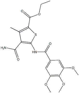 ethyl 4-(aminocarbonyl)-3-methyl-5-[(3,4,5-trimethoxybenzoyl)amino]thiophene-2-carboxylate Struktur