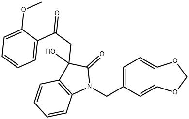 1-(1,3-benzodioxol-5-ylmethyl)-3-hydroxy-3-[2-(2-methoxyphenyl)-2-oxoethyl]-1,3-dihydro-2H-indol-2-one Struktur