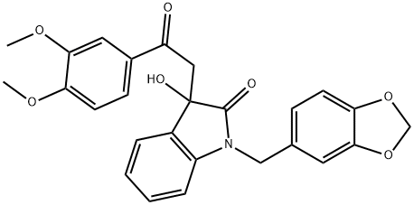 1-(1,3-benzodioxol-5-ylmethyl)-3-[2-(3,4-dimethoxyphenyl)-2-oxoethyl]-3-hydroxy-1,3-dihydro-2H-indol-2-one Struktur