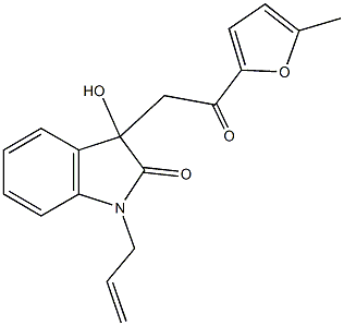 1-allyl-3-hydroxy-3-[2-(5-methyl-2-furyl)-2-oxoethyl]-1,3-dihydro-2H-indol-2-one Struktur