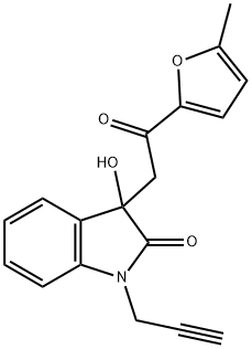 3-hydroxy-3-[2-(5-methyl-2-furyl)-2-oxoethyl]-1-(2-propynyl)-1,3-dihydro-2H-indol-2-one Struktur