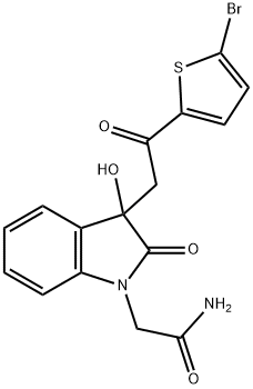 2-{3-[2-(5-bromo-2-thienyl)-2-oxoethyl]-3-hydroxy-2-oxo-2,3-dihydro-1H-indol-1-yl}acetamide Struktur