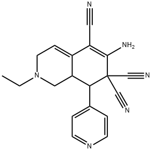 6-amino-2-ethyl-8-(4-pyridinyl)-2,3,8,8a-tetrahydro-5,7,7(1H)-isoquinolinetricarbonitrile Struktur