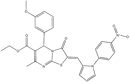 ethyl 2-[(1-{4-nitrophenyl}-1H-pyrrol-2-yl)methylene]-5-(3-methoxyphenyl)-7-methyl-3-oxo-2,3-dihydro-5H-[1,3]thiazolo[3,2-a]pyrimidine-6-carboxylate Struktur