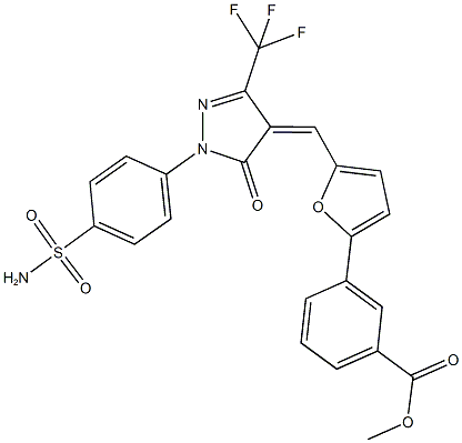 methyl 3-(5-{[1-[4-(aminosulfonyl)phenyl]-5-oxo-3-(trifluoromethyl)-1,5-dihydro-4H-pyrazol-4-ylidene]methyl}-2-furyl)benzoate Struktur