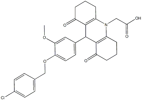 (9-{4-[(4-chlorobenzyl)oxy]-3-methoxyphenyl}-1,8-dioxo-2,3,4,5,6,7,8,9-octahydro-10(1H)-acridinyl)acetic acid Struktur