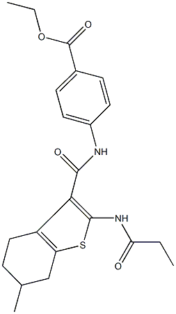 ethyl 4-({[6-methyl-2-(propionylamino)-4,5,6,7-tetrahydro-1-benzothien-3-yl]carbonyl}amino)benzoate Struktur