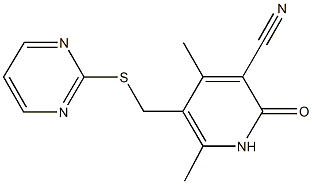 4,6-dimethyl-2-oxo-5-[(2-pyrimidinylsulfanyl)methyl]-1,2-dihydro-3-pyridinecarbonitrile Struktur