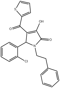 5-(2-chlorophenyl)-3-hydroxy-1-(2-phenylethyl)-4-(2-thienylcarbonyl)-1,5-dihydro-2H-pyrrol-2-one Struktur