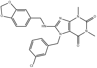 8-[(1,3-benzodioxol-5-ylmethyl)amino]-7-(3-chlorobenzyl)-1,3-dimethyl-3,7-dihydro-1H-purine-2,6-dione Struktur