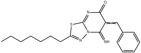 6-benzylidene-2-heptyl-5-imino-5,6-dihydro-7H-[1,3,4]thiadiazolo[3,2-a]pyrimidin-7-one Struktur