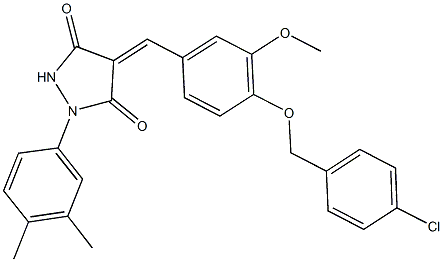 4-{4-[(4-chlorobenzyl)oxy]-3-methoxybenzylidene}-1-(3,4-dimethylphenyl)-3,5-pyrazolidinedione Struktur