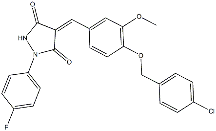 4-{4-[(4-chlorobenzyl)oxy]-3-methoxybenzylidene}-1-(4-fluorophenyl)-3,5-pyrazolidinedione Struktur