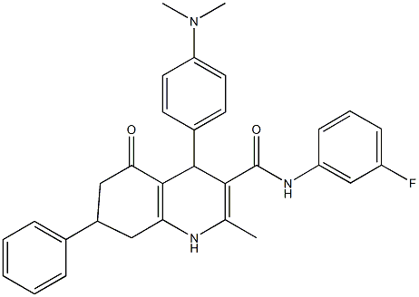 4-[4-(dimethylamino)phenyl]-N-(3-fluorophenyl)-2-methyl-5-oxo-7-phenyl-1,4,5,6,7,8-hexahydro-3-quinolinecarboxamide Struktur