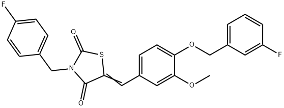 3-(4-fluorobenzyl)-5-{4-[(3-fluorobenzyl)oxy]-3-methoxybenzylidene}-1,3-thiazolidine-2,4-dione Struktur