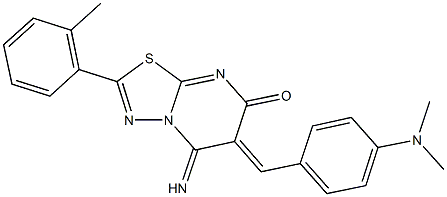 6-[4-(dimethylamino)benzylidene]-5-imino-2-(2-methylphenyl)-5,6-dihydro-7H-[1,3,4]thiadiazolo[3,2-a]pyrimidin-7-one Struktur