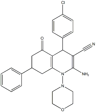 2-amino-4-(4-chlorophenyl)-1-(4-morpholinyl)-5-oxo-7-phenyl-1,4,5,6,7,8-hexahydro-3-quinolinecarbonitrile Struktur