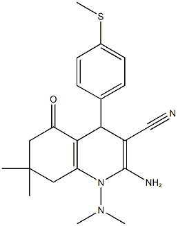 2-amino-1-(dimethylamino)-7,7-dimethyl-4-[4-(methylsulfanyl)phenyl]-5-oxo-1,4,5,6,7,8-hexahydro-3-quinolinecarbonitrile Struktur