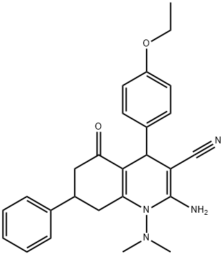 2-amino-1-(dimethylamino)-4-(4-ethoxyphenyl)-5-oxo-7-phenyl-1,4,5,6,7,8-hexahydro-3-quinolinecarbonitrile Struktur