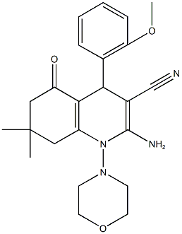 2-amino-4-(2-methoxyphenyl)-7,7-dimethyl-1-(4-morpholinyl)-5-oxo-1,4,5,6,7,8-hexahydro-3-quinolinecarbonitrile Struktur