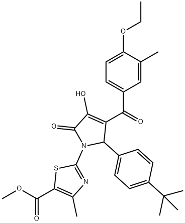 methyl 2-[2-(4-tert-butylphenyl)-3-(4-ethoxy-3-methylbenzoyl)-4-hydroxy-5-oxo-2,5-dihydro-1H-pyrrol-1-yl]-4-methyl-1,3-thiazole-5-carboxylate Struktur