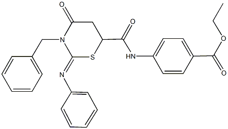 ethyl 4-({[3-benzyl-4-oxo-2-(phenylimino)-1,3-thiazinan-6-yl]carbonyl}amino)benzoate Struktur