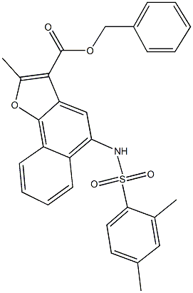 benzyl 5-{[(2,4-dimethylphenyl)sulfonyl]amino}-2-methylnaphtho[1,2-b]furan-3-carboxylate Struktur