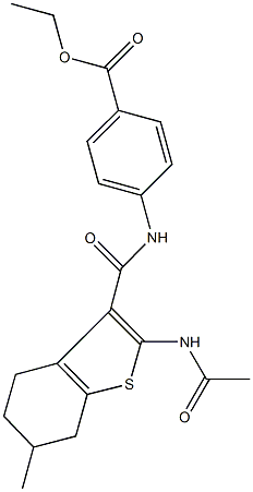 ethyl 4-({[2-(acetylamino)-6-methyl-4,5,6,7-tetrahydro-1-benzothien-3-yl]carbonyl}amino)benzoate Struktur