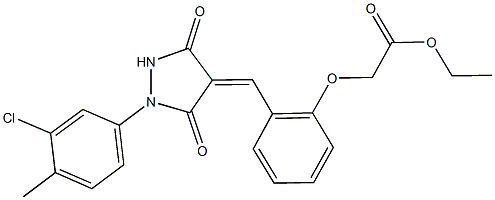 ethyl (2-{[1-(3-chloro-4-methylphenyl)-3,5-dioxo-4-pyrazolidinylidene]methyl}phenoxy)acetate Struktur