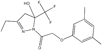 1-[(3,5-dimethylphenoxy)acetyl]-3-ethyl-5-(trifluoromethyl)-4,5-dihydro-1H-pyrazol-5-ol Struktur