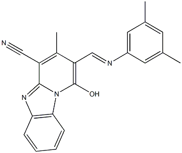 2-{[(3,5-dimethylphenyl)imino]methyl}-1-hydroxy-3-methylpyrido[1,2-a]benzimidazole-4-carbonitrile Struktur