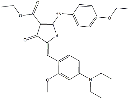 ethyl 5-[4-(diethylamino)-2-methoxybenzylidene]-2-(4-ethoxyanilino)-4-oxo-4,5-dihydro-3-thiophenecarboxylate Struktur